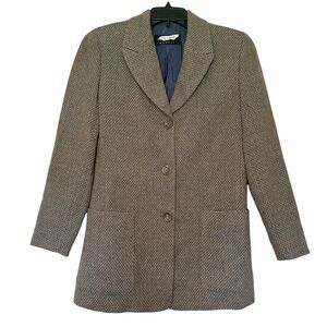 BONGNER woman's tweed fall lined long button academia wool blue blazer jacket